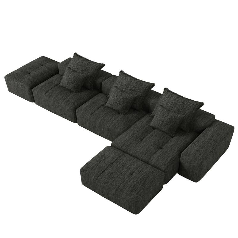 Modern Oversized Modular Sectional Sofa with Sparkling Chenille Fabric, 6 Pillows, No Assembly Required
