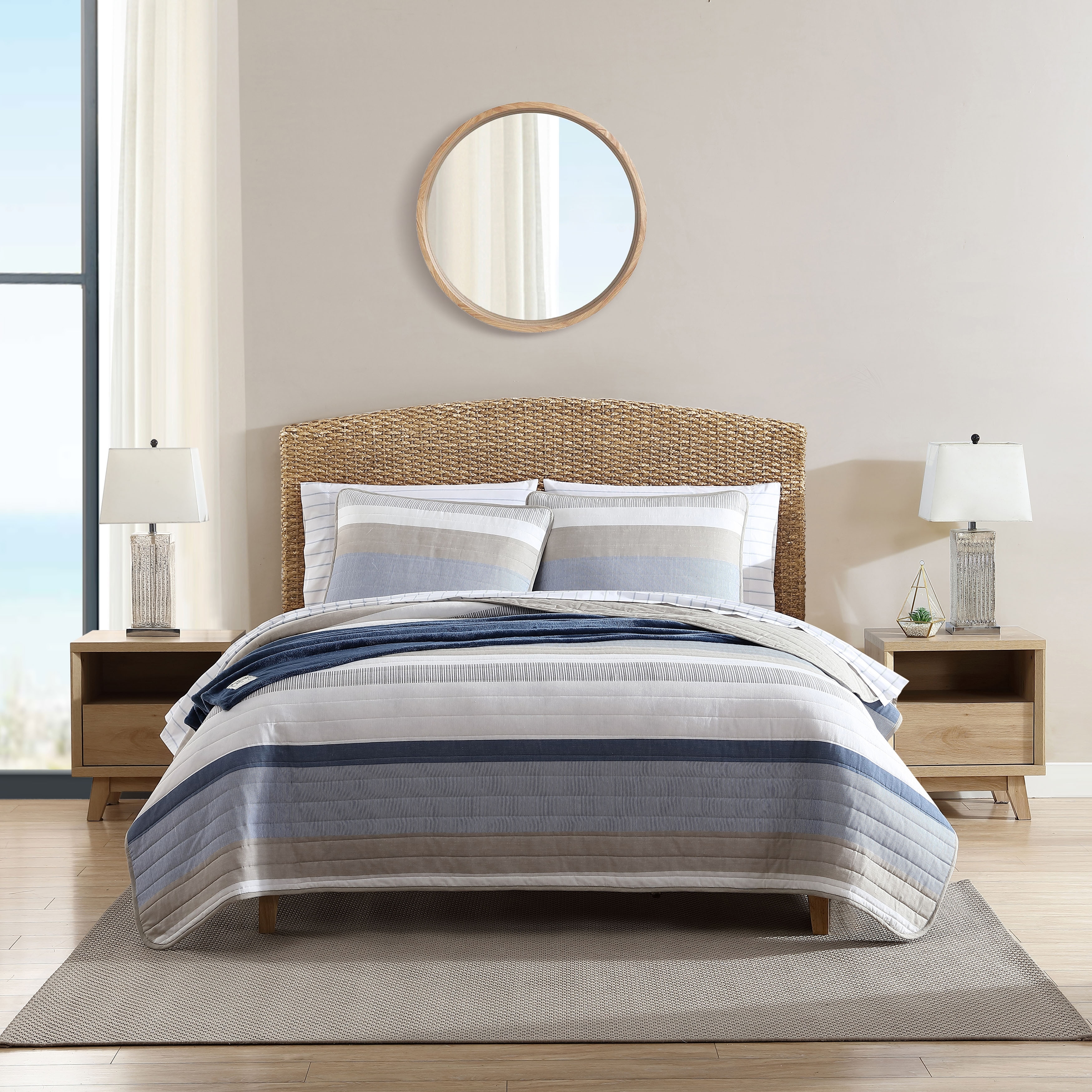 Nautica Galewood Cotton Reversible Beige Quilt Set - On Sale - Bed