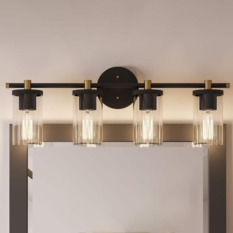 Decatur Black Gold 4-Light Modern Vanity Lights Bathroom Light Fixture with Cylinder Shades
