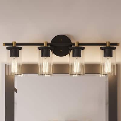 Decatur Black Gold 4-Light Modern Vanity Lights Bathroom Light Fixture with Cylinder Shades