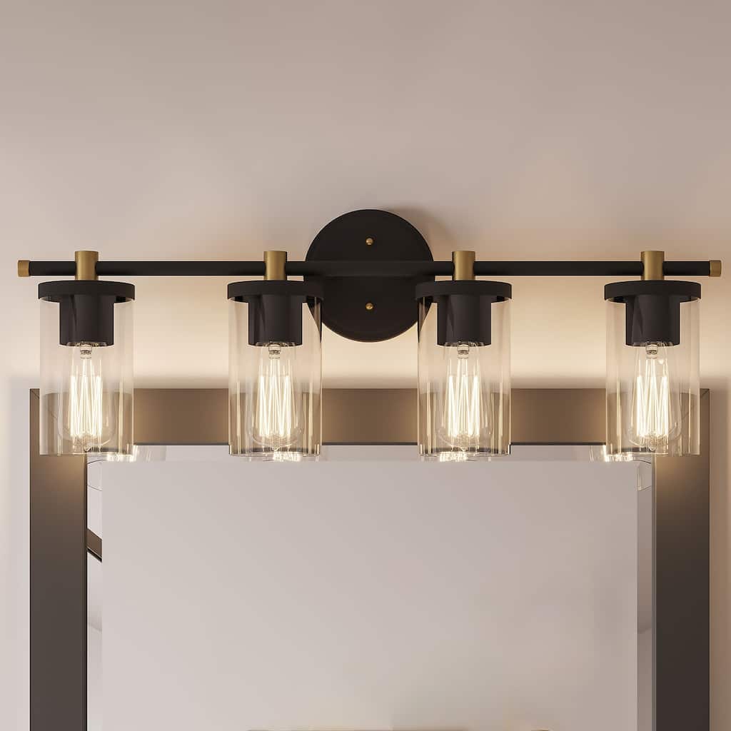 Decatur Black Gold 4-Light Modern Vanity Lights Bathroom Light Fixture with Cylinder Shades