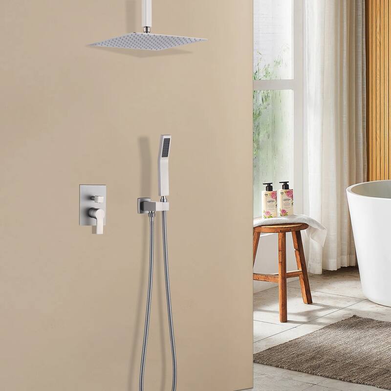 Topcraft Ceiling Mount Rainfall Shower System with Handheld Showerhead - 12inch