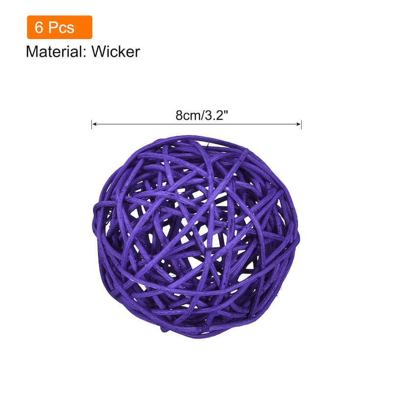 6 Pcs Wicker Rattan Balls 3.2 Inch Rattan Balls Vase Fillers - Deep Purple