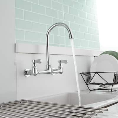 Wall Mount Chrome High-arc Kitchen Faucet with Two Handles