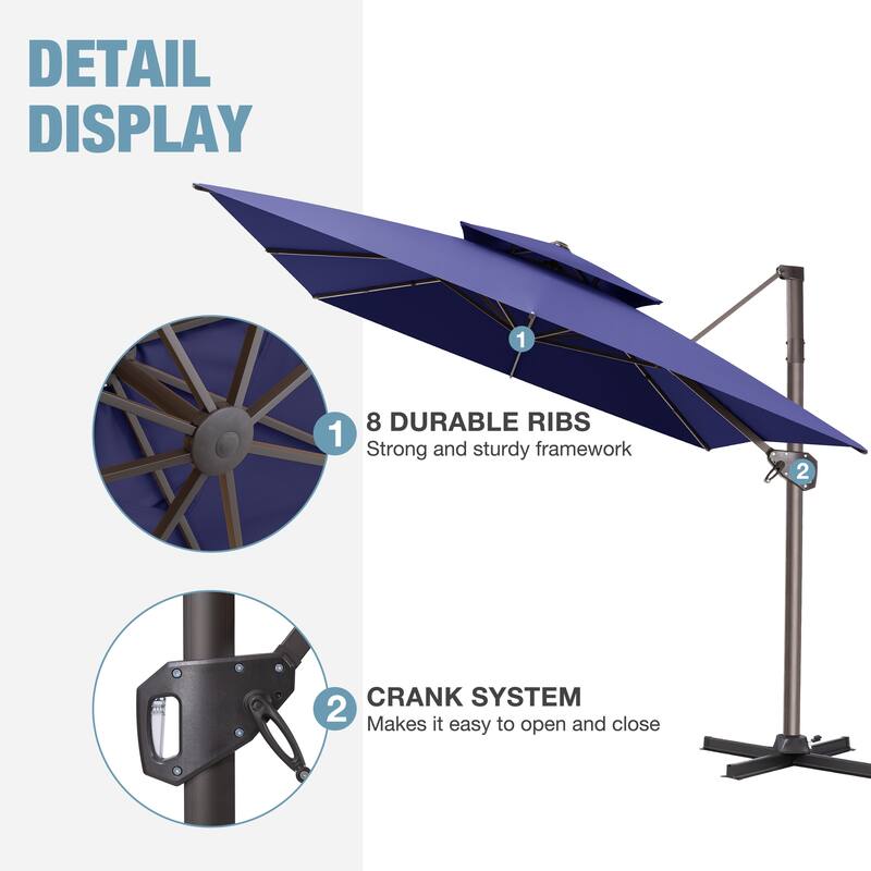 VredHom Outdoor 9x11FT Patio Dual Top Cantilever Offset Umbrella
