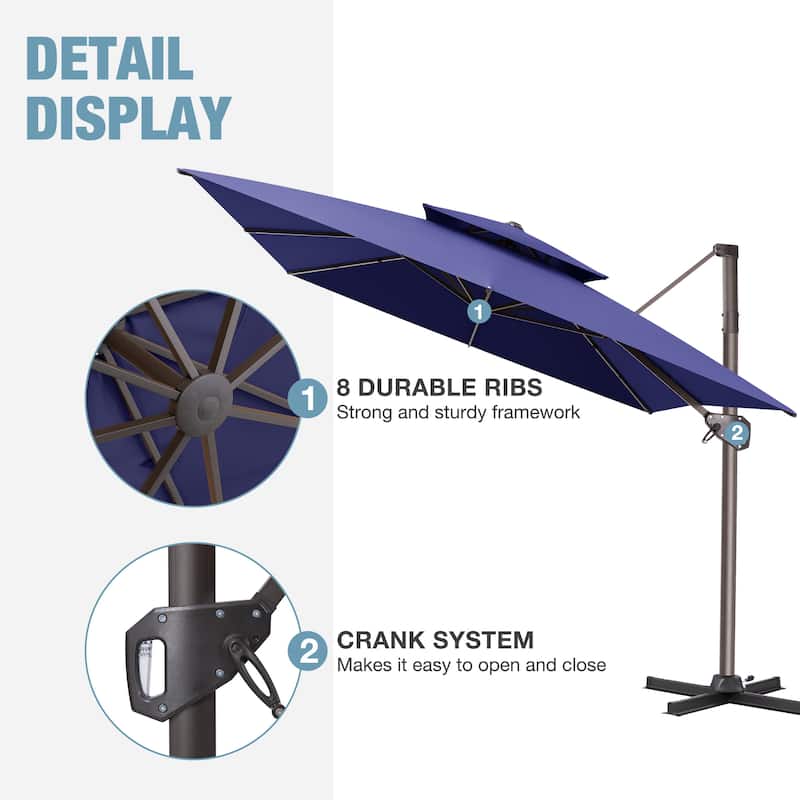 VredHom Patio Outdoor 9 x 11 FT Cantilever-Offset Umbrella with Premium Weight Base