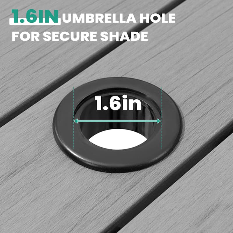 VredHom Aluminum Rectangular Outdoor Patio Dining Table with Umbrella Hole X Frame