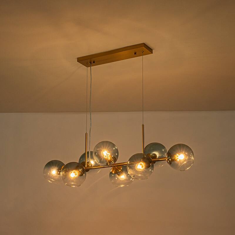 Modern 8-Light Glass Globe Linear Sputnik Island Chandelier Semi Flush