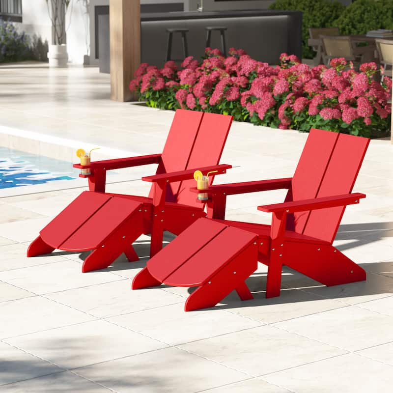 Coastin Modern Poly Adirondack Chair With Ottoman (Set of 2)