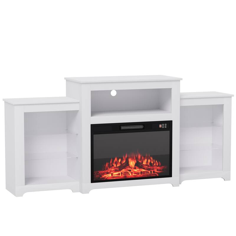 32" H TV Stand with Fireplace for TVs up to 80" - Remote Control, Energy-Efficient Heater, 16-Color Light Strip
