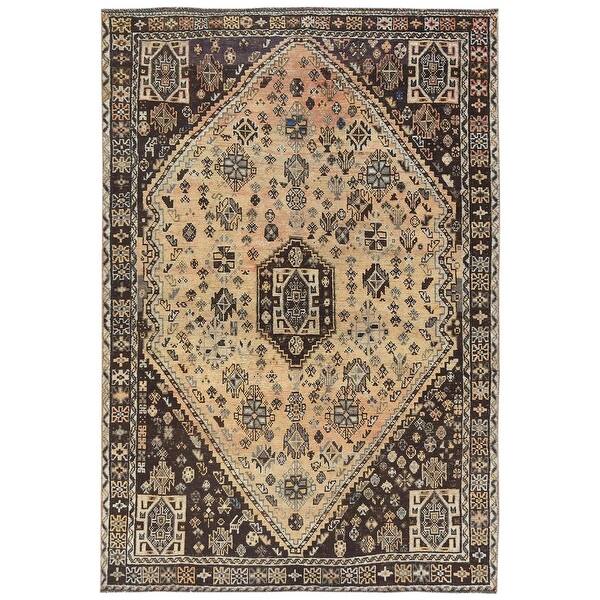 Hand Knotted Yellow Overdyed & Vintage with Worn Wool Oriental Rug (6 ...