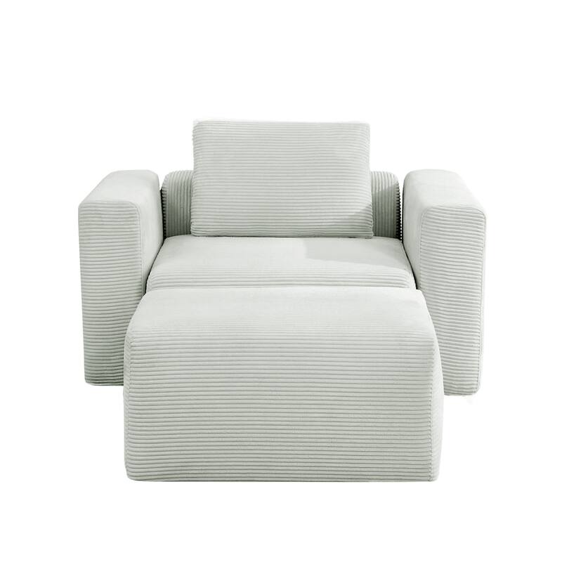 Corduroy Sectional Modular Sofa with Square Arms & Ottoman Extension for Flexible Arrangements - Single Sofa & i Ottoman - Mist Grey