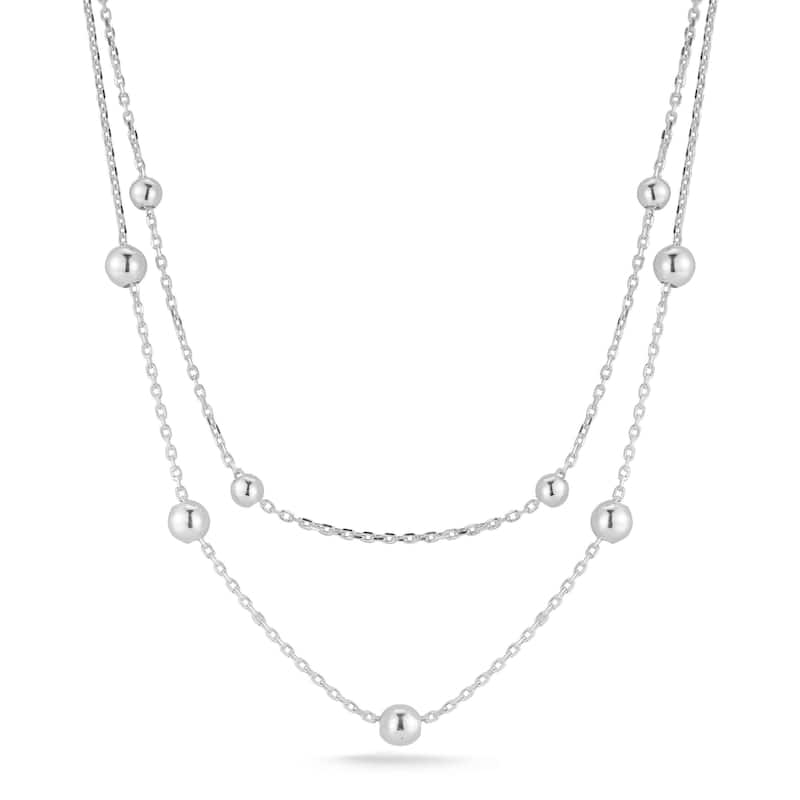 Soleil Sterling Silver Double Layer Ball Station Necklace - White