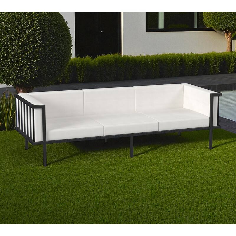 HomeRoots 77" Black Iron and Cushions Patio Sofa - Black