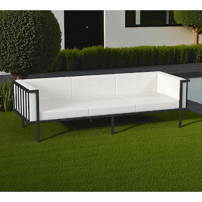 HomeRoots 77" Black Iron and Cushions Patio Sofa