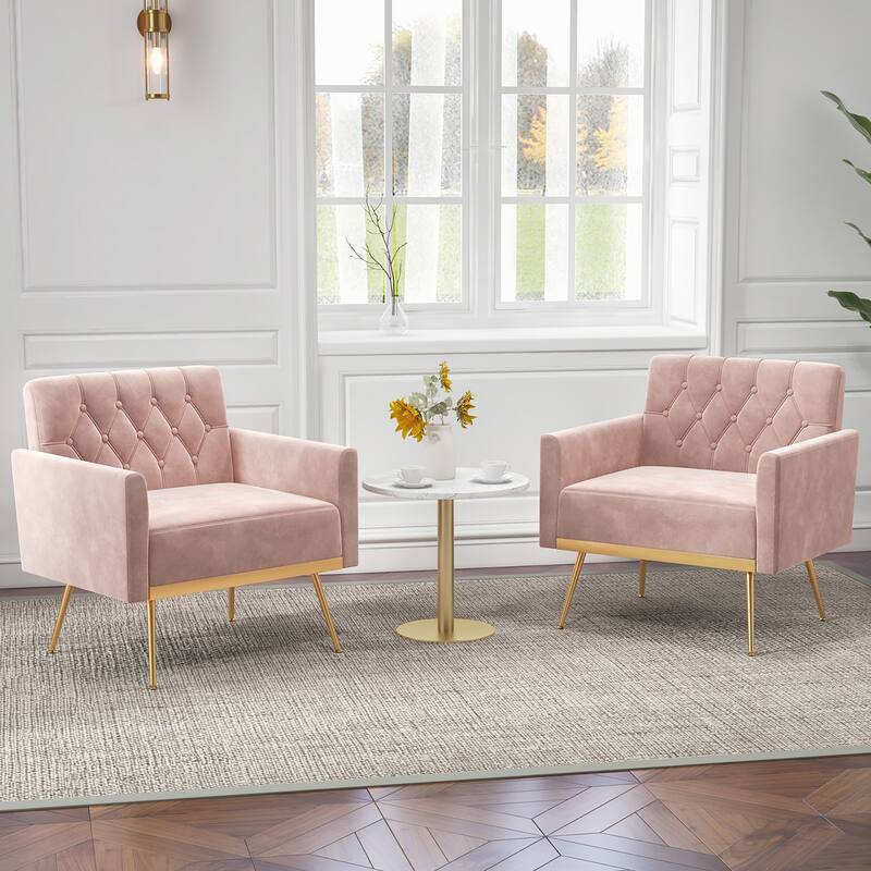 Gymax 2PCS Modern Velvet Accent Chair w/ Button Tufted Back Golden