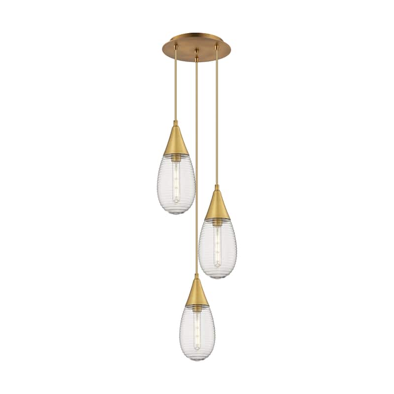 Innovations Lighting Malone - 3 Light 6" Cord Hung Multi Pendant - 10" Canopy - Striped Clear/Brushed Brass