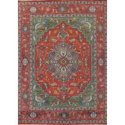 Animals Design Heriz Serapi Indian Area Rug Handmade Wool Carpet - 7'11" x 9'11"