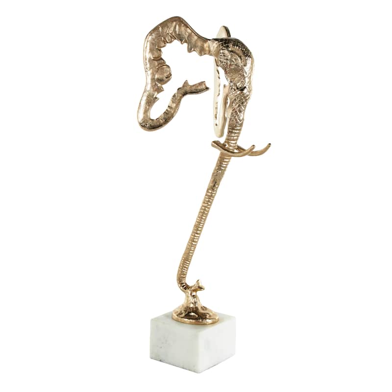 Aluminum Metal Elephant Tall Cutout Silhouette Sculpture with Marble Base - Gold - Roche River Decor - 9"W x 9"L x 27"H