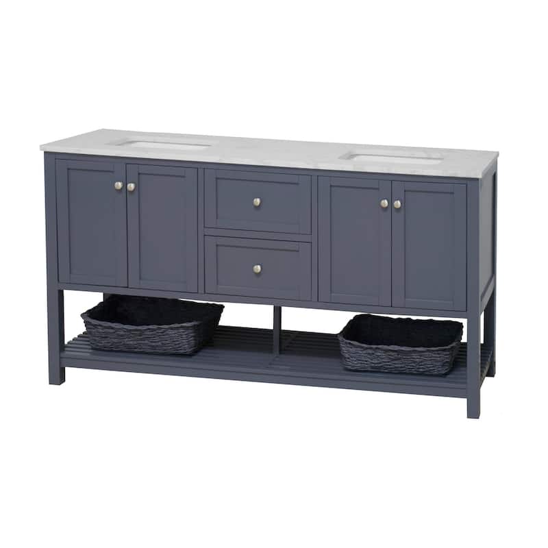 KitchenBathCollection Lakeshore 72" Double Bathroom Vanity with Engineered Carrara Top