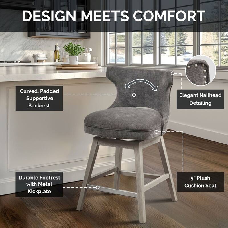 Madison Park Emmett 360-degree swivel counter stool with nailheads