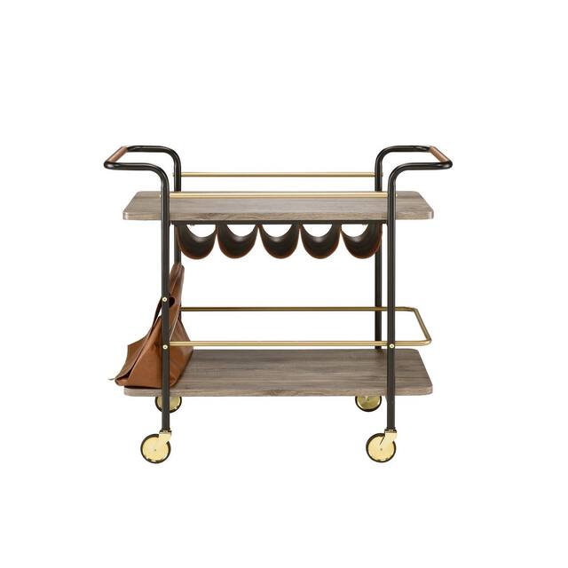 CTEX Serving Cart with 2 Tier Shelf , Bar Cart Includes Wine Bottle Storage and Pouch for Dining Room Living Room