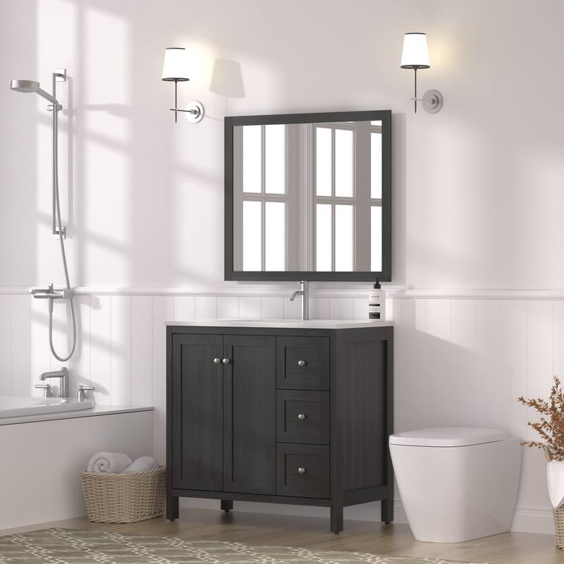 GDF Studio - Munich Modern 35.5" Plywood Bathroom Vanity with 3 Soft-Close Storage Drawers and Basin