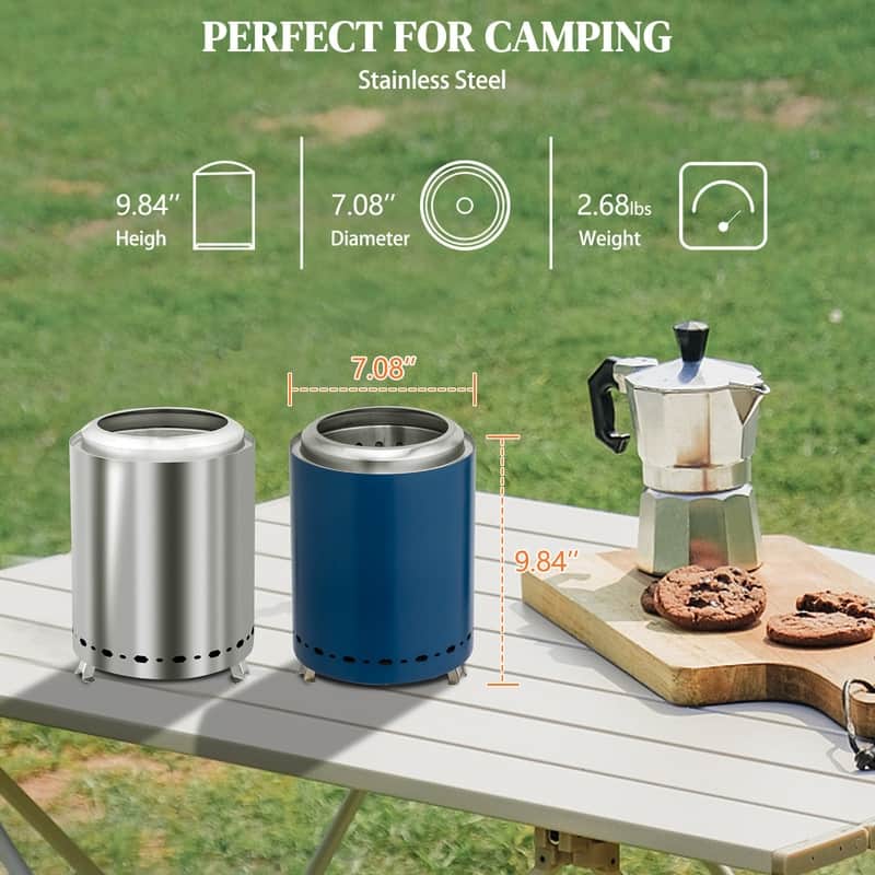 9.7 in. H Stainless Steel Smokeless Stove with Storage Bag and Folding Legs