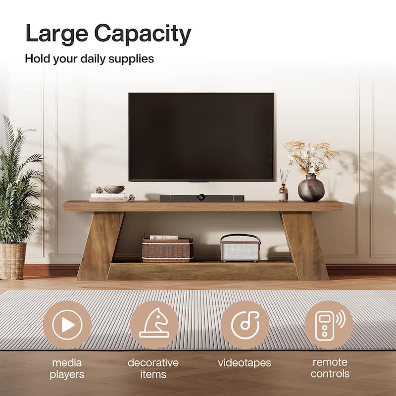 Extra Long TV Stand for TVs, Wooden Media Console with Storage Shelves, Entertainment Center for Living Room, Bedroom