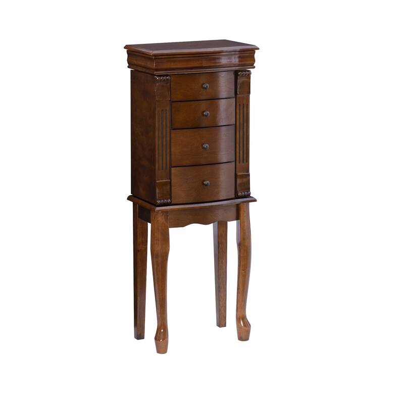 Carved Jewelry Armoire with Drawers - 32.25" - Walnut Brown