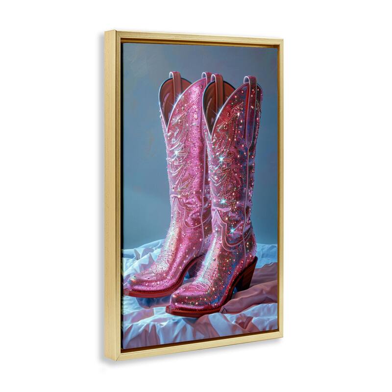 Stupell Dazzling Pink Glam Cowgirl Boots Framed Floater Canvas Wall Art Design By LSR Creative Studio