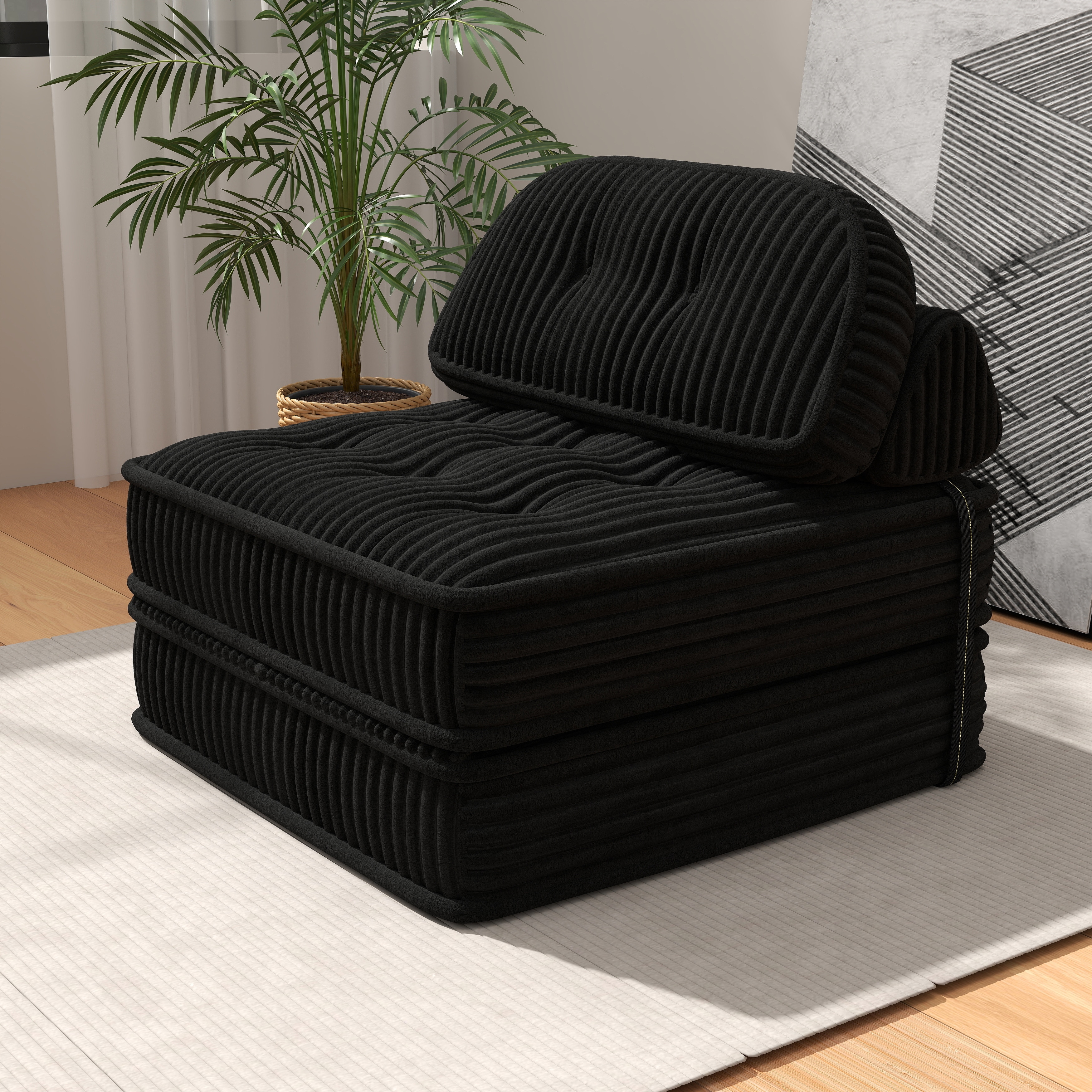 Tufted Futon Convertible Folding Sofa Bed with Back Support, Twin Size, Corduroy