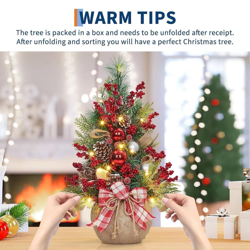 24 Inch Small Prelit Tabletop Christmas Tree for Home Table, Party - 2FT