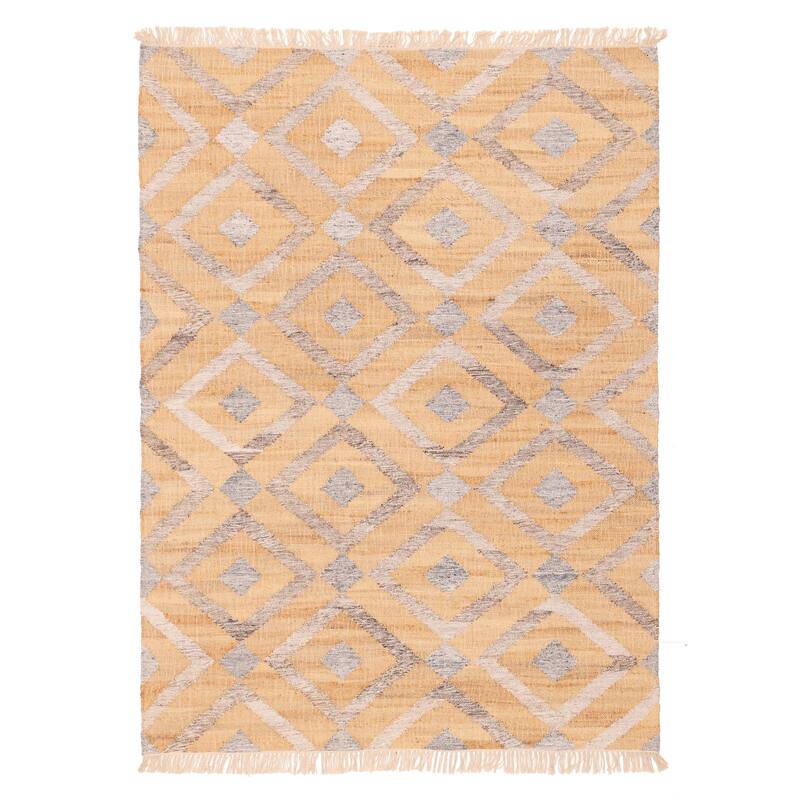 ECARPETGALLERY Flat-Weave Palas Denizli Tan Jute, Rayon Kilim - 5'4 x 7'4