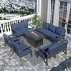 preview thumbnail 141 of 144, Aluminum Patio Outdoor Sectional Sofa Set with Fire Pit, Swivel Rocking Chairs and Ottomans 9-Seats - Navy Blue
