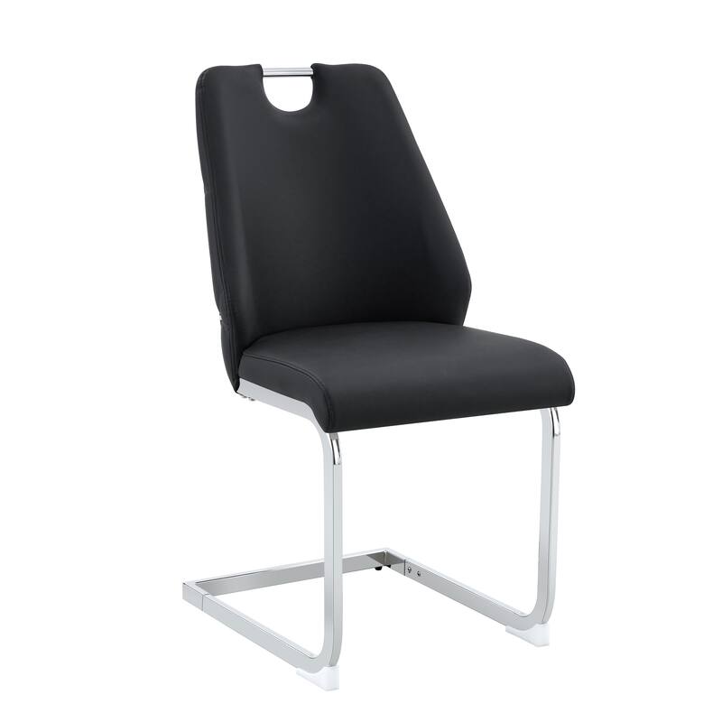 Dining Chairs Set of 4, Faux Leather Kitchen Chairs with Chrome Pull Handle, High Back Upholstered Dining Room Chair - Light Gray