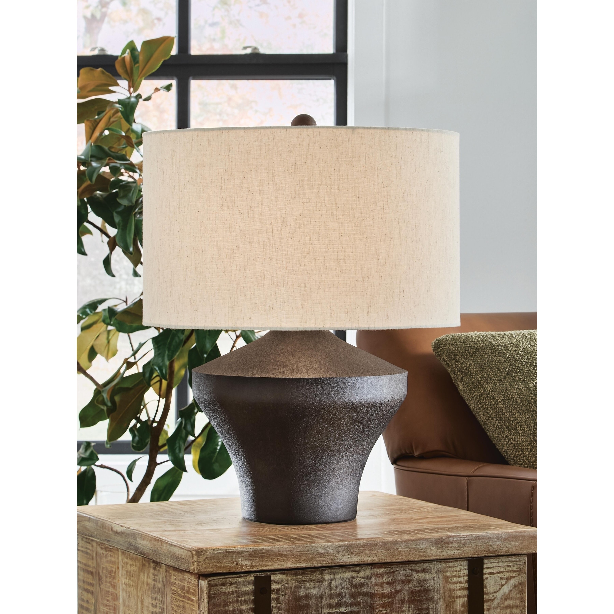 Signature Design by Ashley Dolanham Distressed Brown Table Lamp - 19"W x 19"D x 25"H