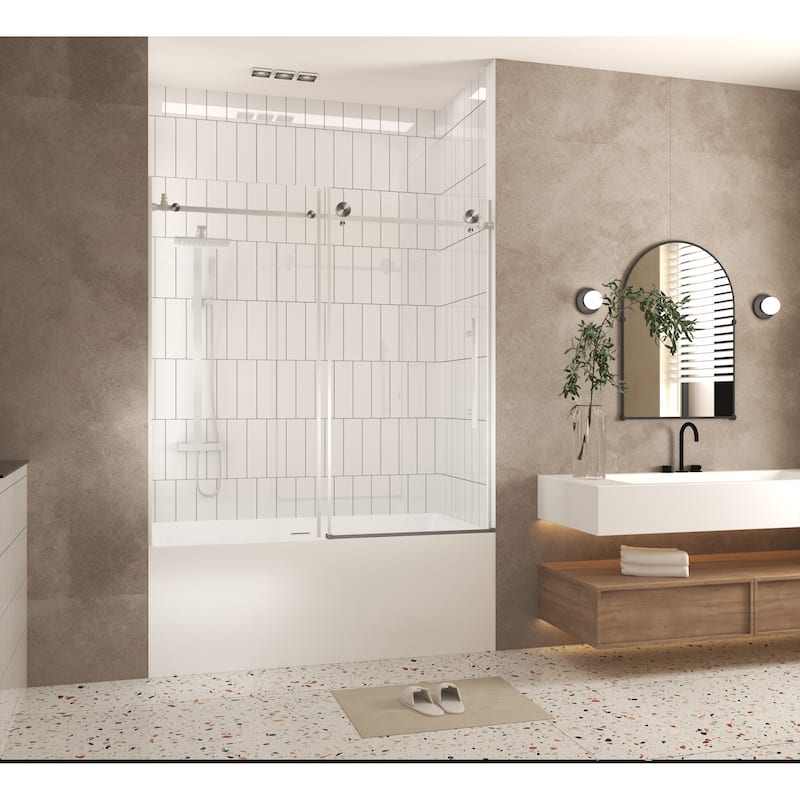 60 "W x 60" H Frameless Shower Door with Stainless Steel Handle - 60'' x 0.31'' x 60''