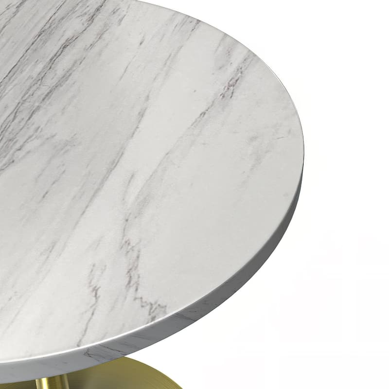 LeisureMod Verve Round Dining Table with Resin TableTop and Brushed Gold Base for Kitchen & Dining Room