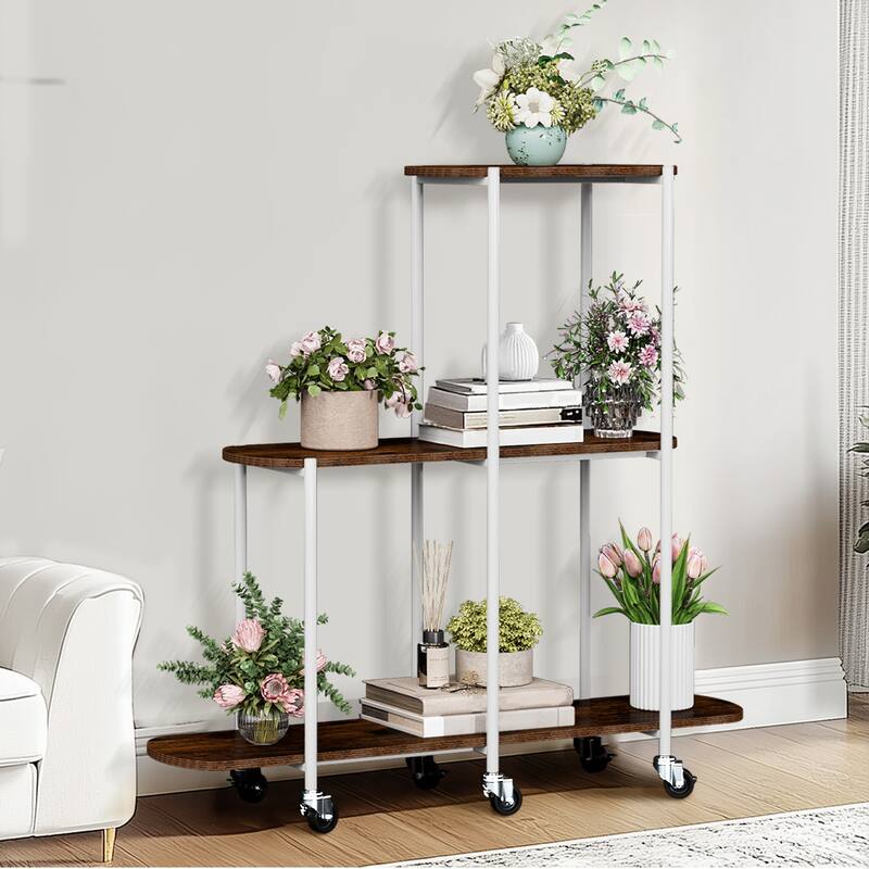 3 Tiers Plant Stand with Wheels Open Ladder Bonsai Holer - 44" W x 12" D x 42.8" H