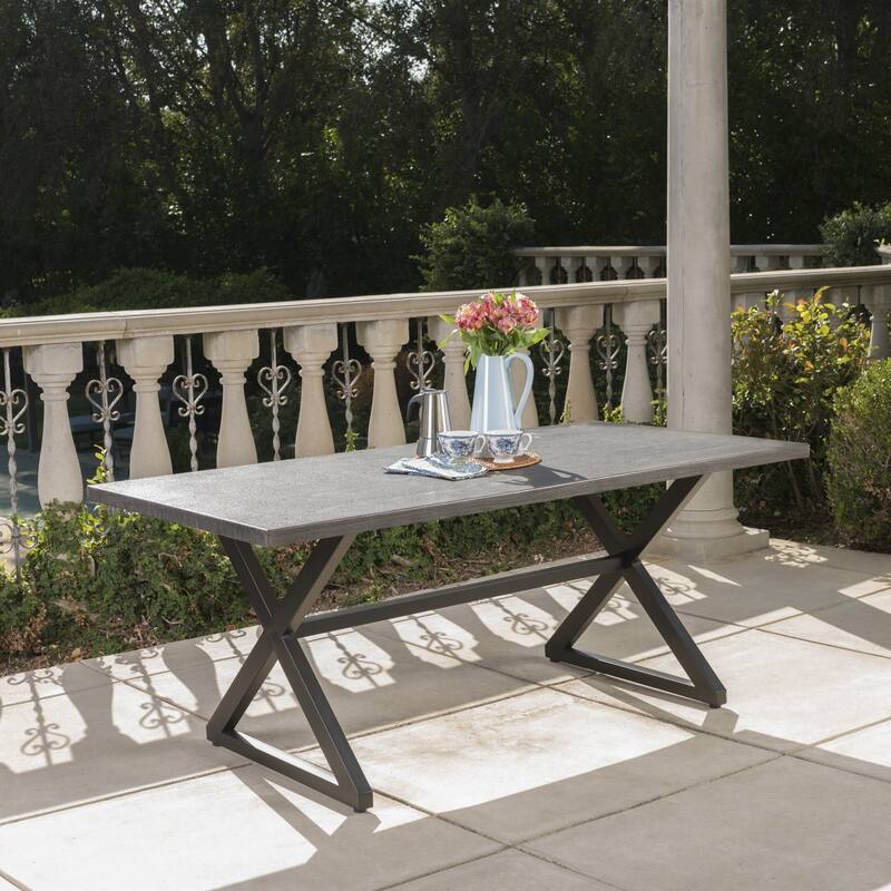 Outdoor Dining Table Aluminum Top Steel Frame Rectangular Patio Garden