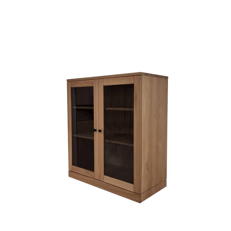 Palace Imports Premium 100% Solid European Oak Hardwood 3-Shelf Modular Bookcase with Tinted Glass Doors - 32" Wide, 35.75" Tall