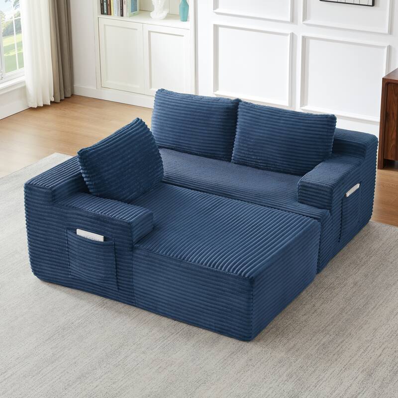 Rossetta L-Shaped Left-Facing Modular Classic Corduroy Fabric Striped Sectional Sofa with Deep Seat