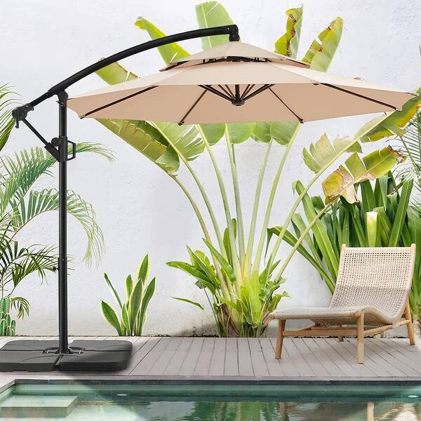 10 FT Patio Offset Umbrella Outdoor Cantilever Umbrella Hanging Umbrellas,  Fade Resistant Crank & Cross Base (Beige) - Bed Bath & Beyond - 40045788