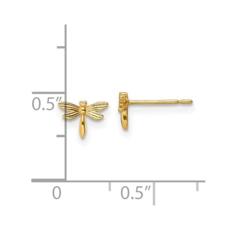 Curata 14k Yellow Gold Textured Dragonfly Post Earrings 5.56x7.4mm