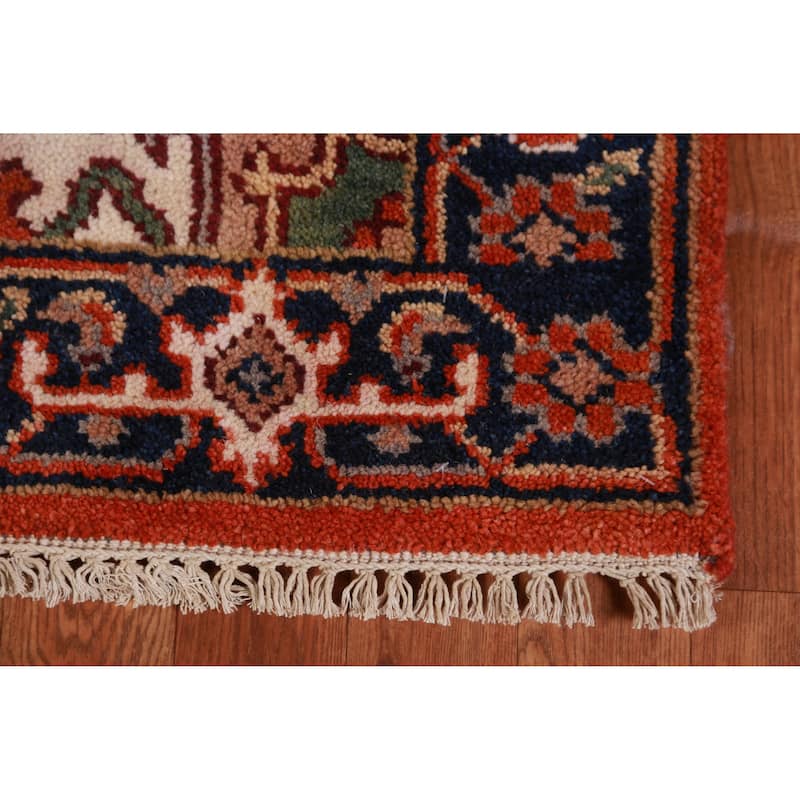 Hand Knotted Oriental 100% Wool Carpet Traditional Geometric Oranges & Rust Heriz (serapi) Runner Rug - 11' 8'' X 2' 6''