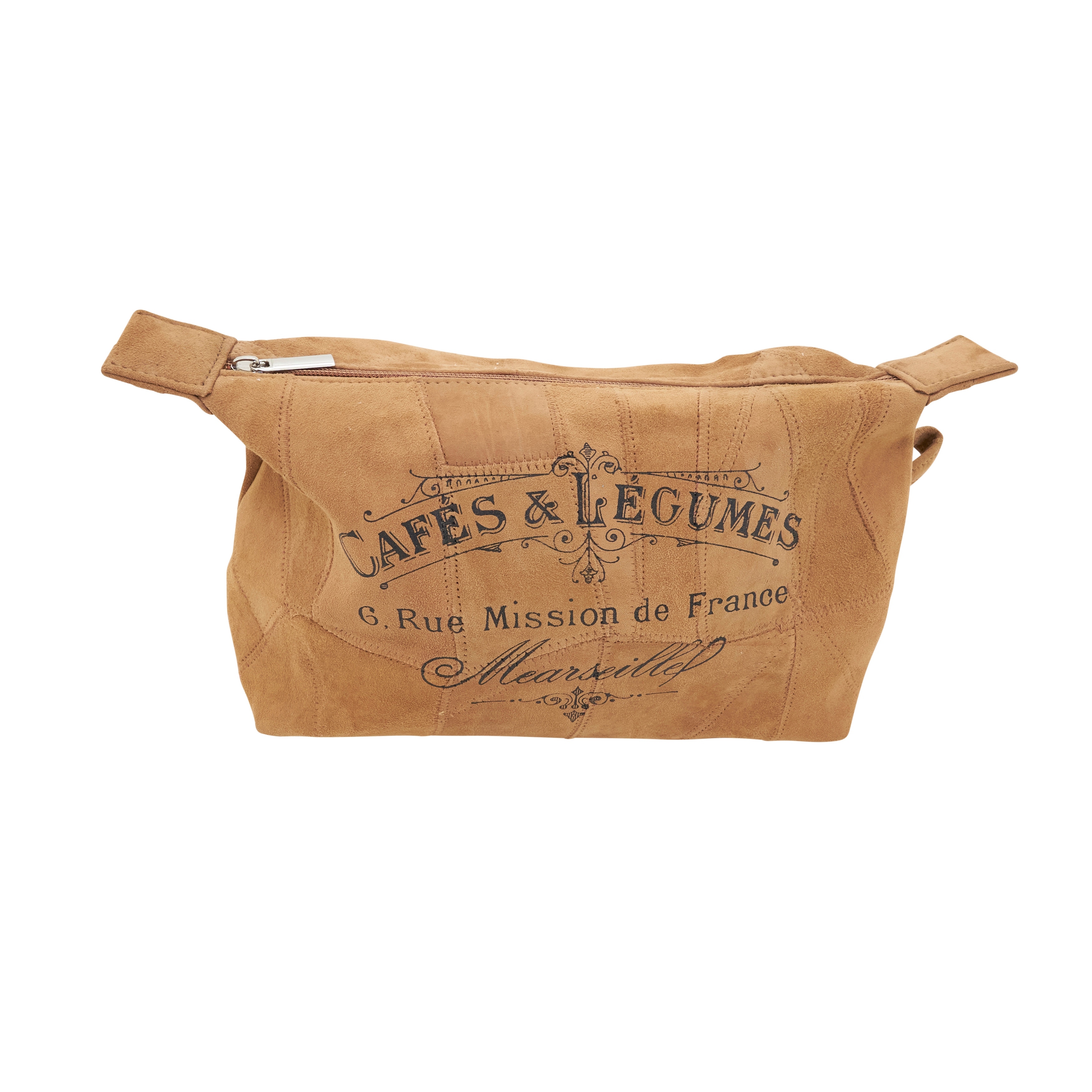 Suede Leather Cosmetic Bag - Vintage Print Zipper Makeup Pouch with Cotton Lining for Travel - 10"x6"x4"