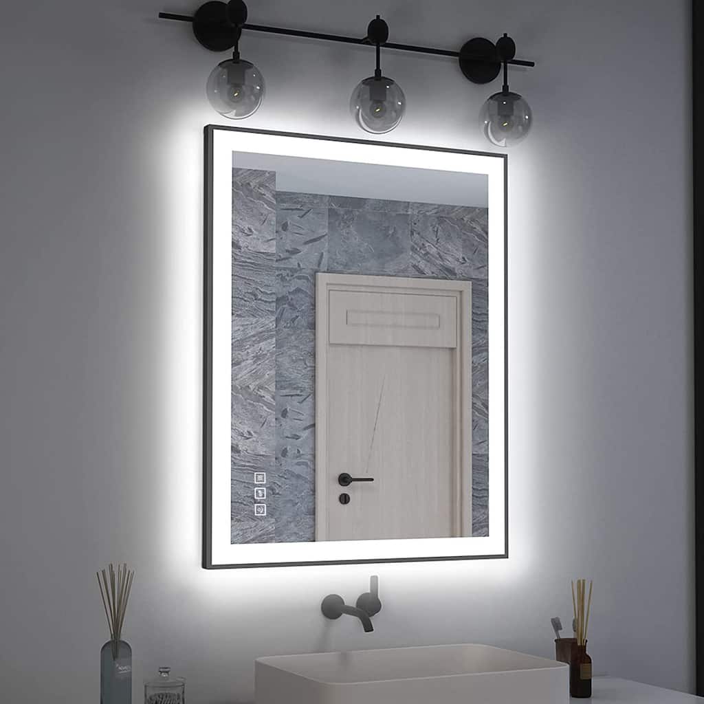 TOOLKISS Black Frame Anti-Fog Dimmable LED Light Vanity Bathroom Mirror with Backlit and Front Light