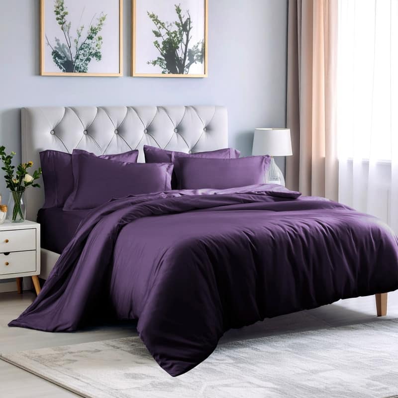 Superior 300 Thread Count Rayon From Bamboo Solid Duvet Cover Set - King - Cal King - Purple
