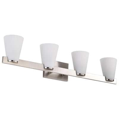 Royale 4 Light Vanity Brushed Nickel Finish Ribbed White Glass - Brushed Nickel